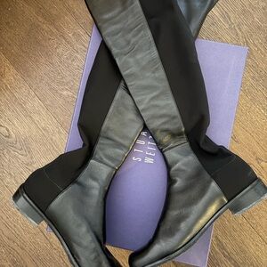 Stuart Weitzman Black Leather Knee-High Boots the 5050 is the iconic boot